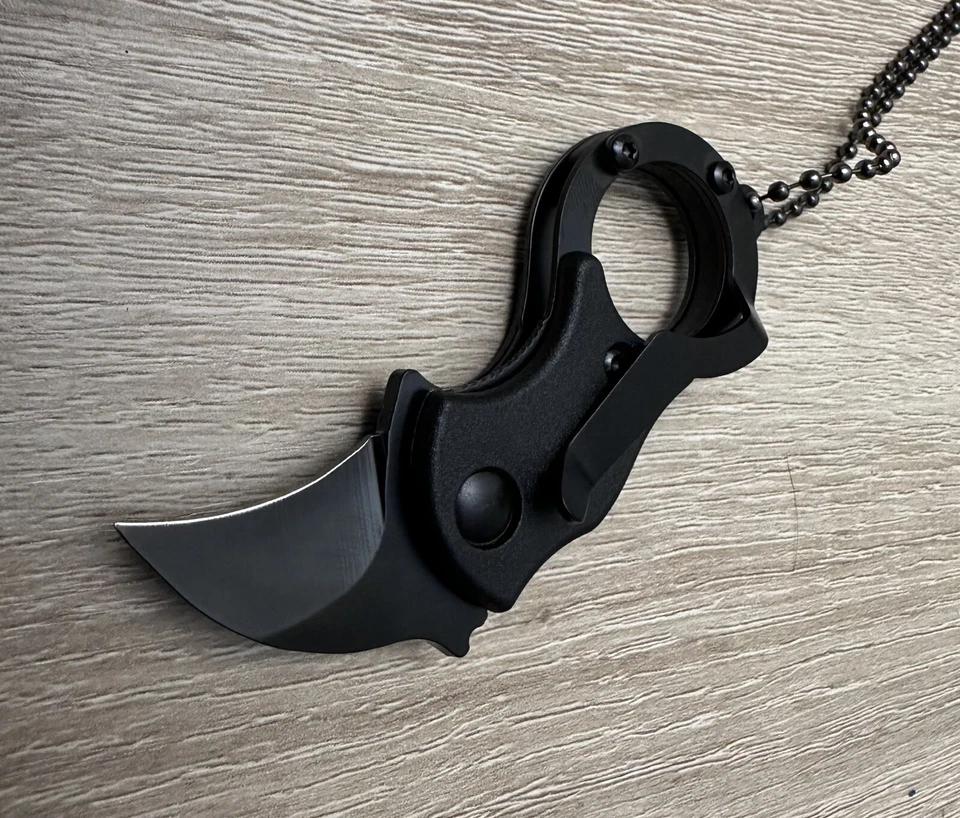 Mini Karambit Colar Faca Compacta Corrente de Bola Tática Clipe de Bolso Preto Afiado - Imagem 3 de 3