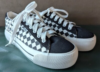 Mudd Poppy 04L Canvas Sneakers Shoes Black White Checkered Laced Women's Size 7