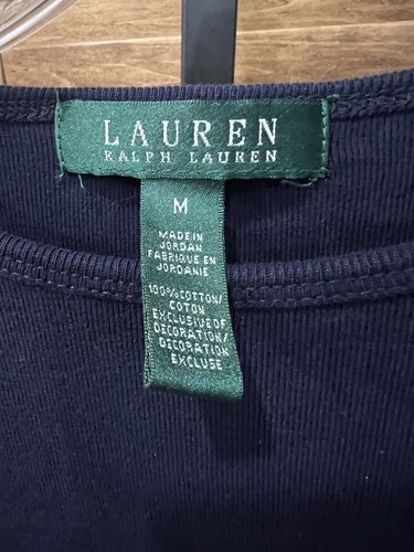 Camiseta para mujer Lauren Ralph Lauren manga 3/4 100 % algodón acanalada marina mediana - Imagen 3 de 6