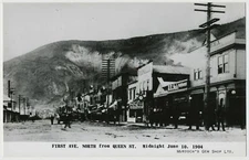 Midnight, First Avenue North from Queen Street, Dawson, Yukon Territory RPPC