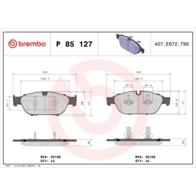 Bremsbelagsatz BREMBO P 85 127, Vorne