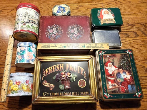 LARGE LOT of 9 Collectible Metal tins Oreo, Hershey's Kisses, Bloom Hill Fruit