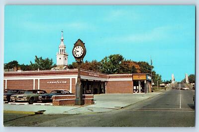 c1950's Vincennes Indiana Postcard Goodyear Auto Service Center Sidewalk Clock