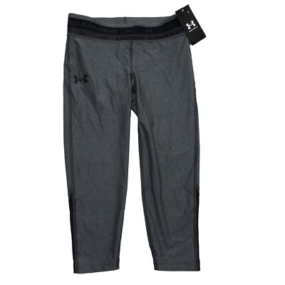 Under Armour Girls Dark Grey Fitted Leggings Youth Small Logo - Main Image