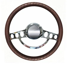 Chrome & Brown Alligator 14" Steering Wheel for Ididit, Flaming River Columns