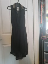 Black Sequin bronze diphem high low Chiffon shirt dress size 6