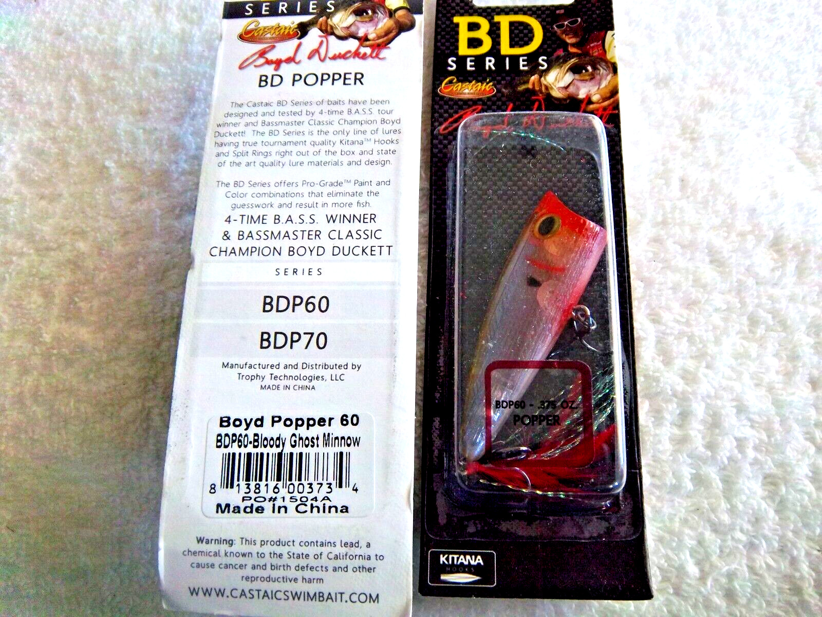 (LOT OF 2)-BOYD Duckett BDP-60 Poppers 2-3/8” &  3/8 oz in BLOODY GHOST MINNOW - Image 3