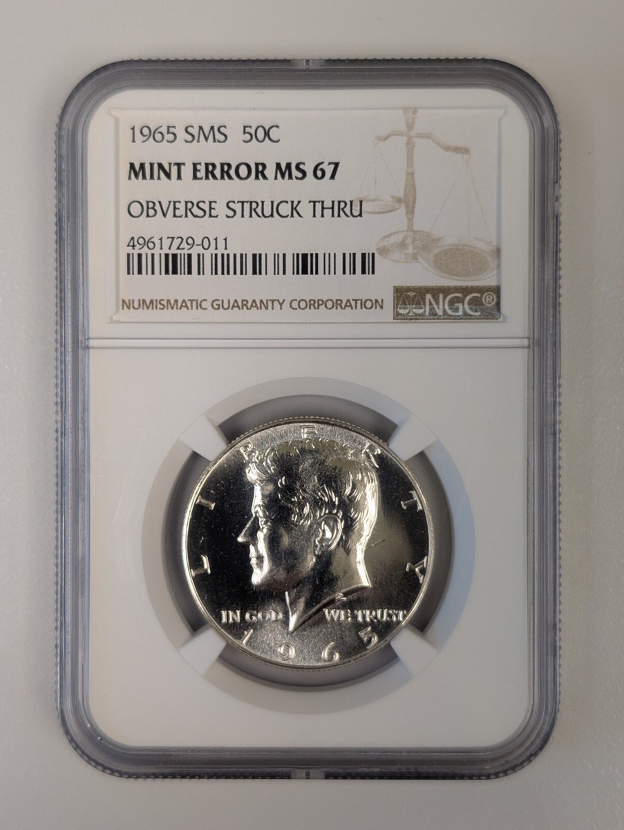 1965 SMS NGC MS67 MINT ERROR KENNEDY HALF DOLLAR 50C OBVERSE