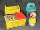 VTG Fisher Price Little People BABY BIB CURL HIGH CHAIR CHANGING TABLE CRIB