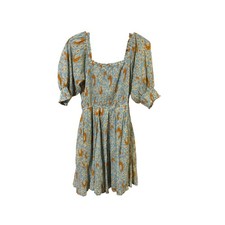 THML Size Medium Purple Floral Flamingo Puff Sleeve Midi Dress