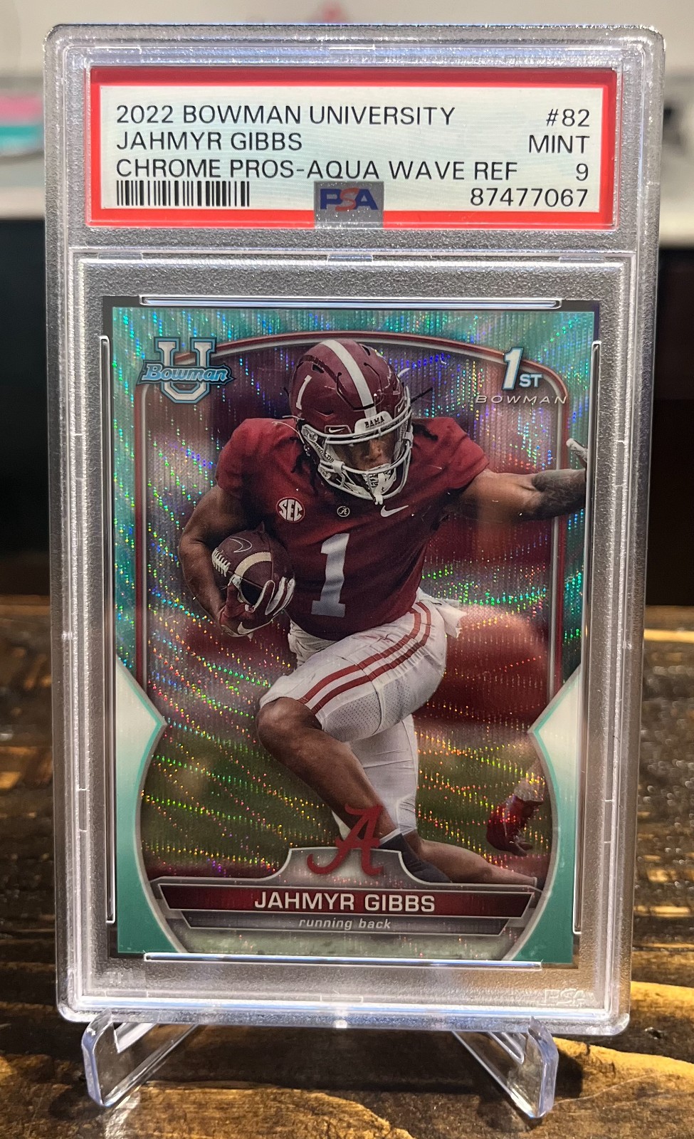 2022 Bowman University Chrome - Jahmyr Gibbs #82 Aqua Wave Refractor /299 (RC)