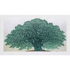 HAJIME NAMIKI Woodblock Print Tree Scene 162 Signed Ltd 200 Gold Leaf 37x69cm