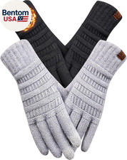 2 Pairs Winter Gloves for Women, Touch Screen Warm Knit Thermal Gloves for Cold