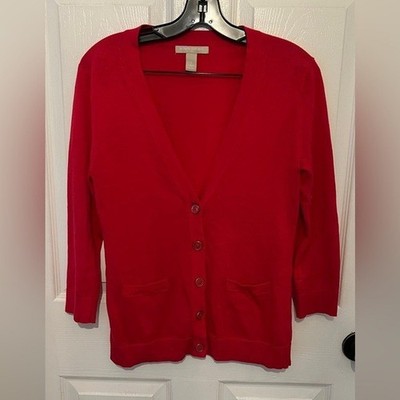 BANANA REPUBLIC Women s Red V-Neck Button Down Cardigan Sweater Size S
