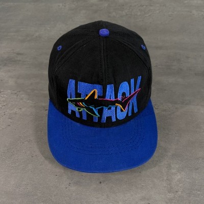 Greg Norman Attack Hat Mens = Black Blue Shark Embroidered Golf Baseball Cap