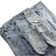 3 American Eagle Jeans Size 00 Juniors Blue Distressed Fray Hem Stretch Tom Girl