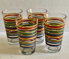 Vintage Libbey Mambo Fiesta Streifen Becher mehrfarbige Bänder 16 Unzen 4er Set