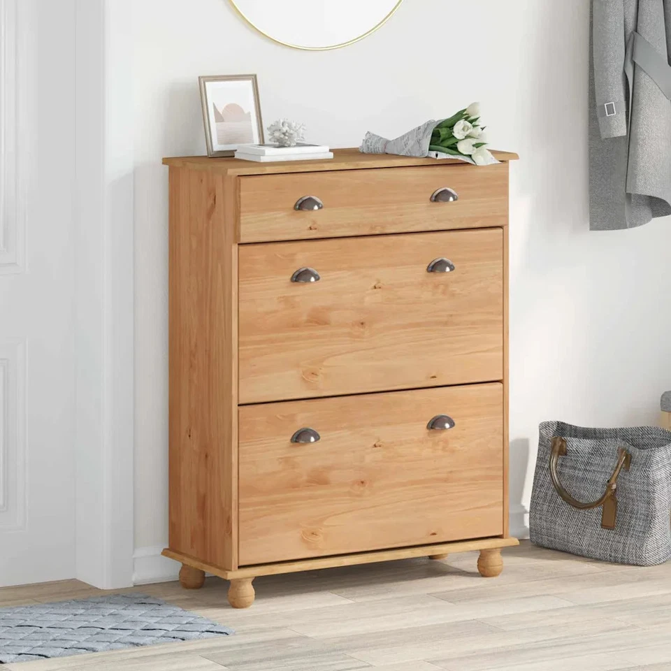 Schuhschrank mit Schubladen mit Speicher Massivholz Kiefer Schuhregal vidaXL vid