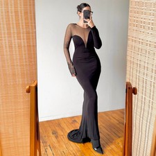 Black Asymmetric Mesh  Lace Evening Gown - Size S - Very Good Condition