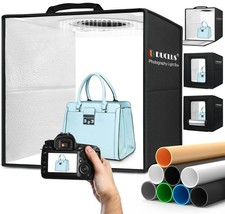 DUCLUS 16"x16" Portable Photo Studio Light Box   Dimmable LED   6 Backdrops