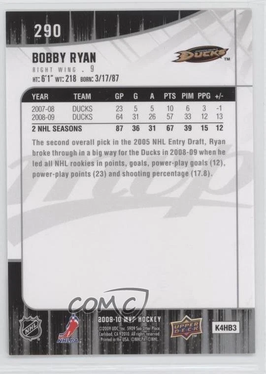 2009-10 Upper Deck MVP Bobby Ryan #290 - Image 2 of 2