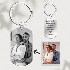 Custom Keychain with Photo Text , Christmas Gift for Men Boyfriend Dad, Mom