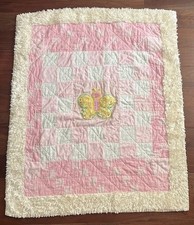 Pottery Barn Kids Pink Patchwork Baby Quilt Butterfly Design Vintage 40"/47"