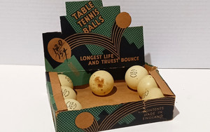 ADVERTISING DISPLAY for PING PONG BALLS, 40s-50s HALEX with (7) BALLS