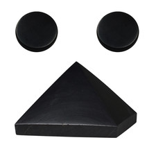 Shungite Set: 1 x Pyramid 30 mm / 1.18"  2 x Stickers 20 mm - All Polished