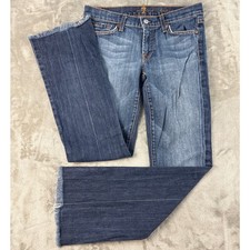 7 For All Mankind Bootcut Jeans Blue Low Rise Raw Hem Size 27 USA Made