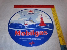 VINTAGE 1931 MOBIL MOBILGAS MARINE GASOLINE PEGASUS 11 3/4" PORCELAIN METAL SIGN