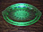 Hocking Cameo Ballerina Green Oval Platter Depression Glass Uranium Glow 11.75"