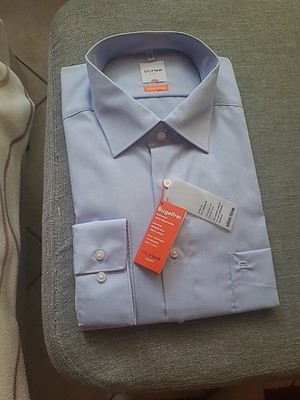 Olymp Herren Hemd SlIm Line, Blau, Größe 45, Neu Mit Etikett