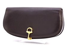 GUCCI VINTAGE Horsebit Clutch Bag Leather Brown Classic Rare Authentic