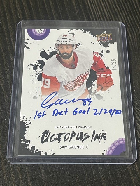 25/26 UPPER DECK RED WINGS CENTENNIAL SAM GAGNER OCTOPUS INK INSCRIBED 14/35 SP