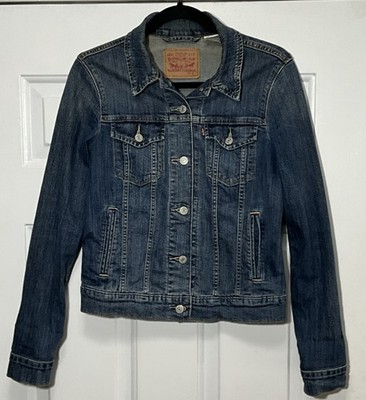 Levi s Strauss & Co Denim Jean Trucker Jacket Dark Blue Wash Women s Small