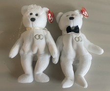 Set Of 2 Ty Beanie Babies BRIDE GROOM 2001 Mr  Mrs Bear MWMT New