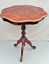 Vintage Italian Marquetry Side Table Inlaid Floral Wood Tripod Pedestal  Table