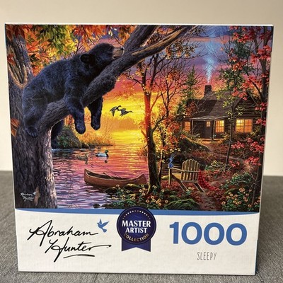 Rose Art Abraham Hunter  Sleepy  1000 Piece Puzzle Fall Cabin Sleepy Bear New