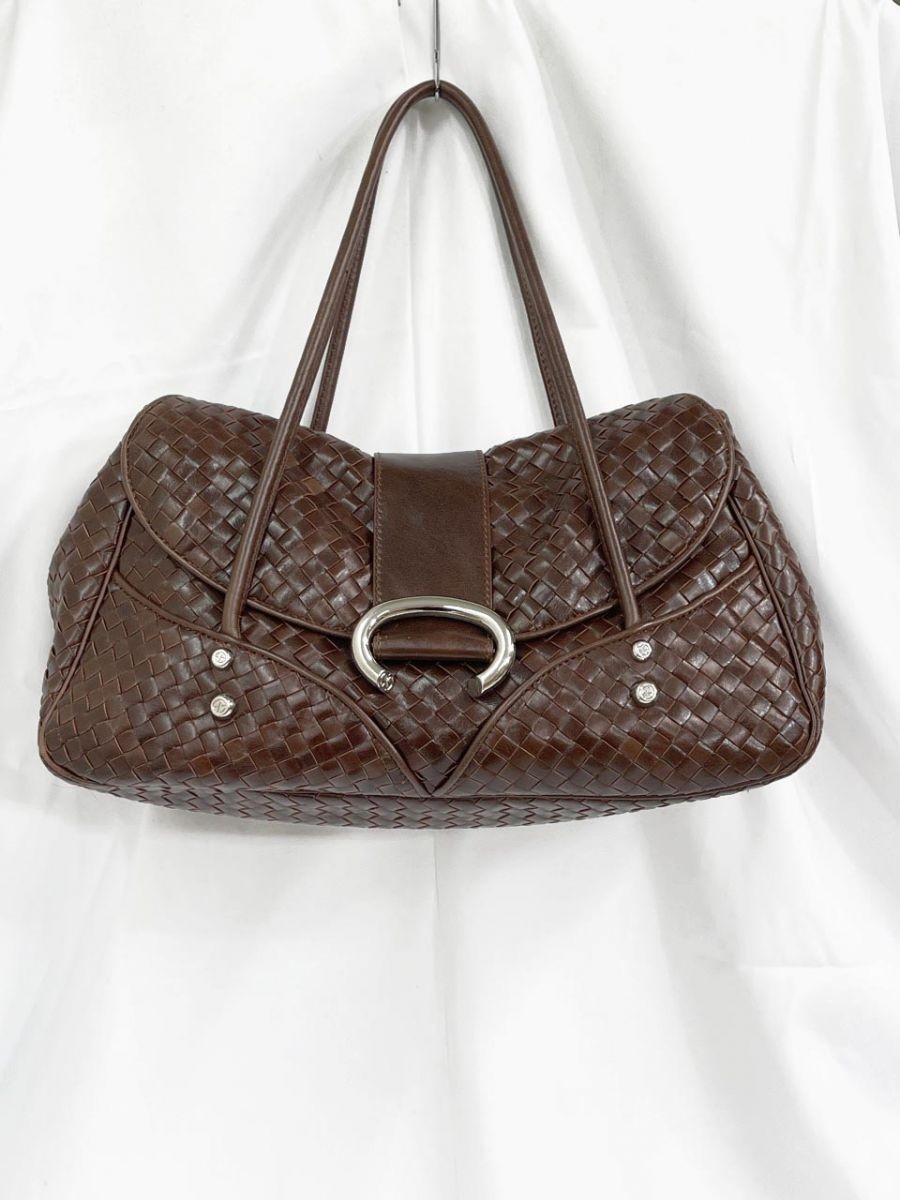 FRANCESCO BIASIA Handbag Leather Woven Brown Authentic From Japan Y2K
