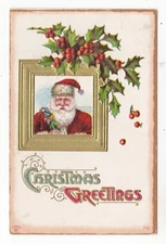 1910 BOLCKOW MISSOURI CHRISTMAS GREETING SANTA EMBOSSED POSTCARD MO NEW HAVEN !!