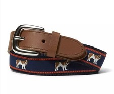 Janie and Jack Belt Kids 6-8 Navy Dog Embroidered Ribbon Leather Trim Preppy