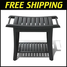 Spa Bath Bench - Bamboo Shower Stool, Waterproof, Black