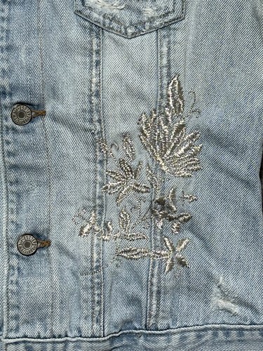 Abercrombie Jean Jacket Authentic Vintage Denim Embroidered Flowers Youth XL - Picture 2 of 10