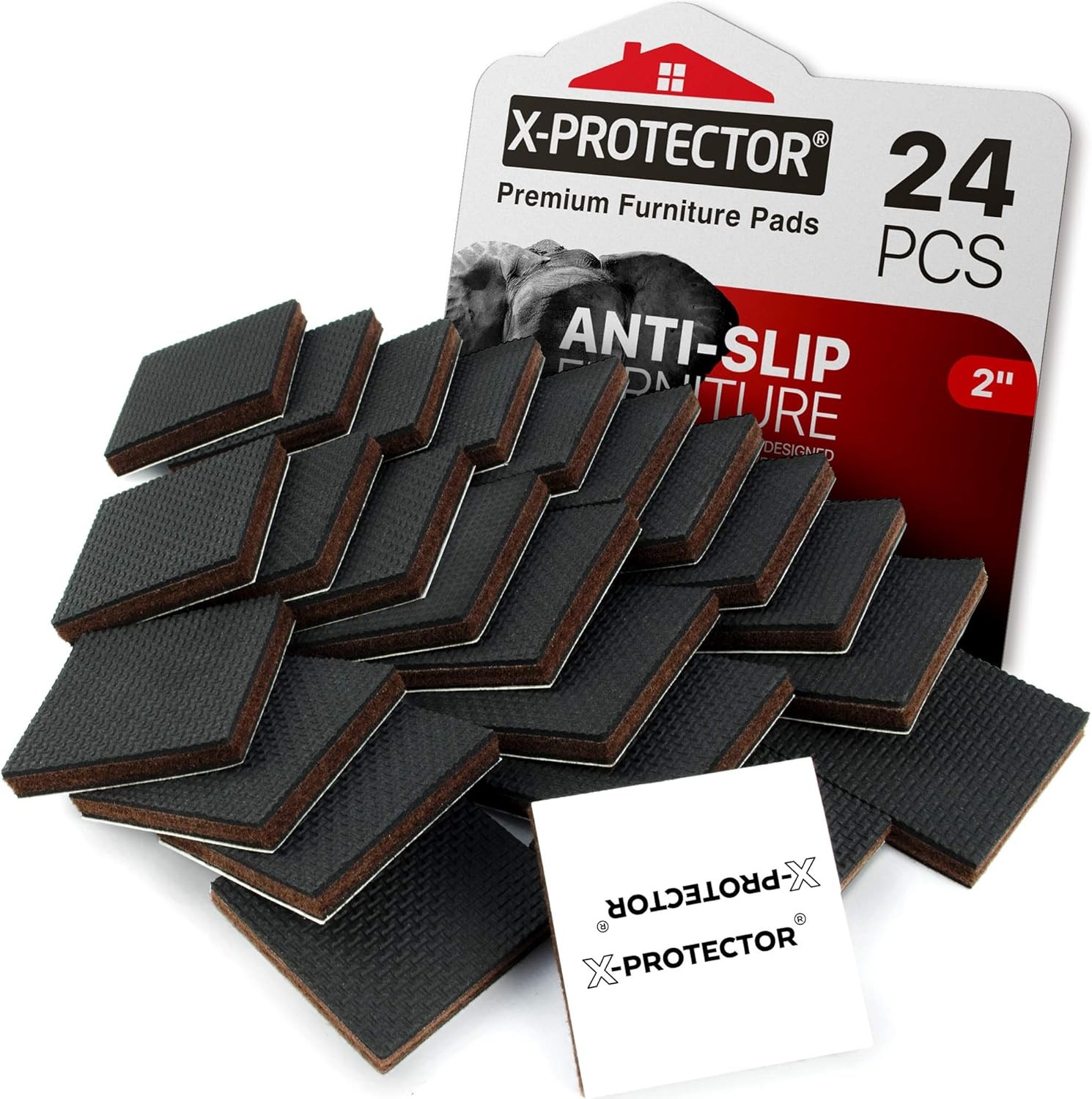 X-PROTECTOR 24-Piece Non-Slip Furniture Pads 2 Inch Square Black Brown