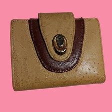 Vintage Leather Clutch ID Coin Wallet 1970s 4x3 Patina Crackled Brown/Tan 2 Tone