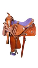 Handmade Western Horse Saddle Barrel Racing Equestrian Trail Tooled Carved Tack