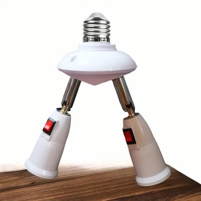 2-in-1 Light Socket Extender, E26/E27 to 2 Bulb Adapter with Adjustable Arms,...