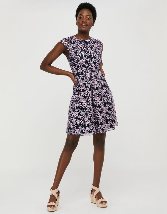 Monsoon Aster floral embroidered shift dress blue & Pink Size 16 90 | eBay  UK