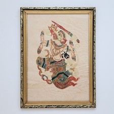 Thai Ramakien Vintage Hand-Painted Silk Art Painting Framed Mythology Folk Art